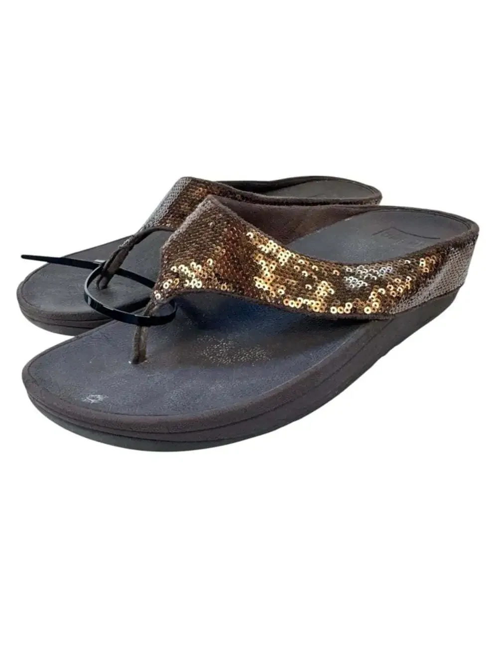 FitFlop Ringer Sequin Bronze Toe Post Sandals Womens 8 Platform Comfort